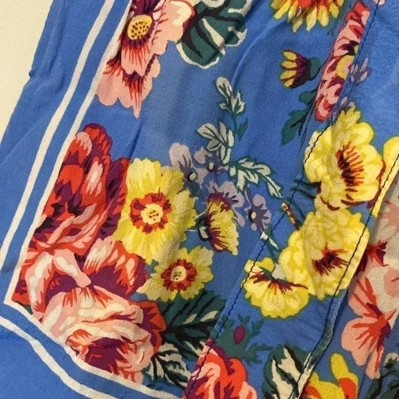 Anthropologie Maeve Scarf Print Floral stretchy tie waist viscose pocket Short s - Picture 7 of 12